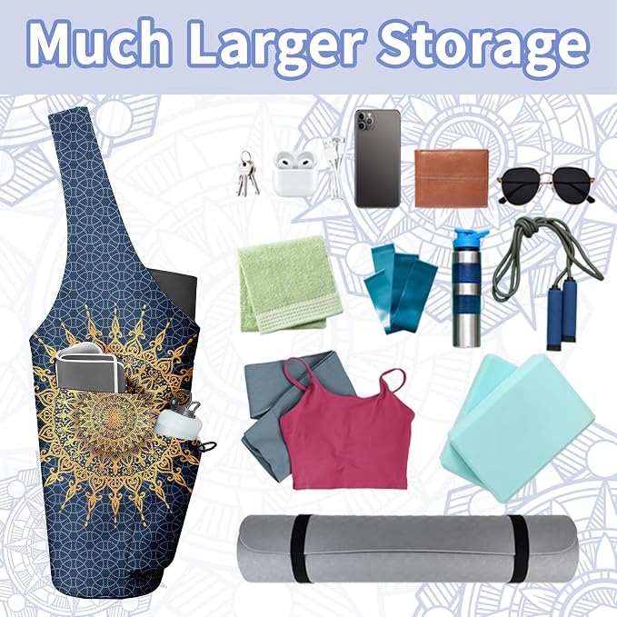 Yoga Bag for Women, Large Yoga Mat Bag Tote Carrier with Wet Dry Pocket, Water Bottle Holder & Adjustable Strap, Fits 1/2" Thick Yoga Mat for Gym, Pilates, Travel, Work