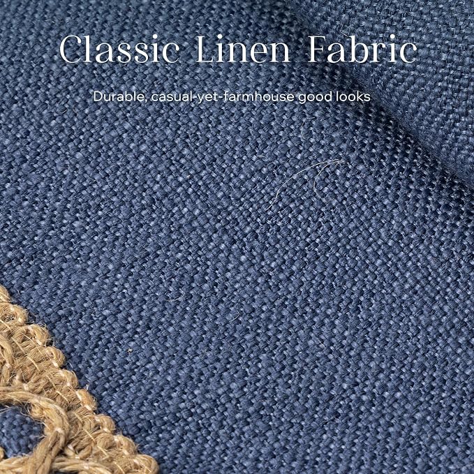 Phantoscope Pack of 2 Farmhouse Decorative Solid Throw Decorative Pillow Cover Burlap Linen Trimmed Tailored Edges Navy Blue 22 x 22 inches, 55 x 55 cm
