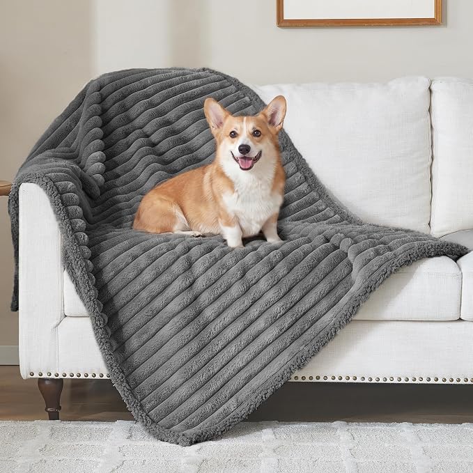 Waterproof Pet Blanket for Dogs & Cats, 19x27in, Grey | Washable Reversible Calming Pet Bed Cover, Soft Comfy Leakproof Blankets, Liquid Pee Proof Bed Couch Furniture Protection