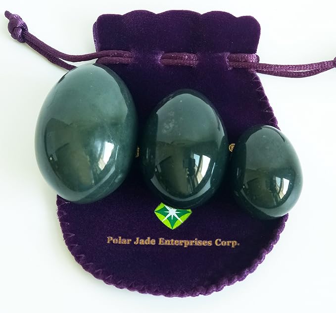 Natural Nephrite Jade 3-Piece Predrilled Egg Set – Large, Medium & Small with Instructions and 55 Yards of String, by Polar Jade