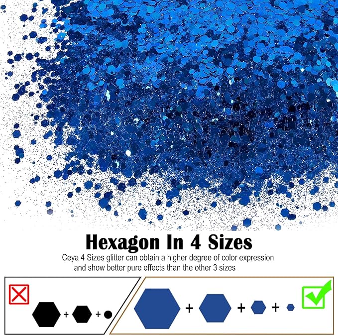 Ceya Chunky Glitter, 4.9oz/ 140g Royal Blue Craft Glitter Powder Mixed Fine Flakes Iridescent Nail Sequins for Nail Art, Hair, Epoxy Resin, Tumblers, Slime, Painting, Festival Decor