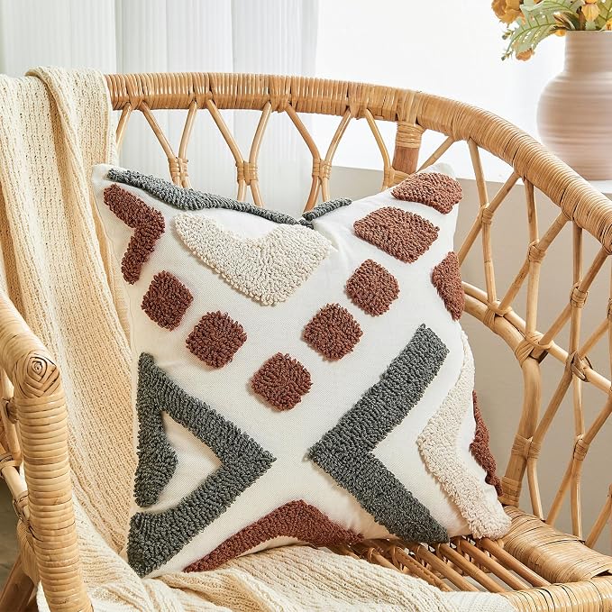 lifein 20x20 Pillow Covers-Throw Pillow Cover Tufted Boho Jacquard Pillow Covers Farmhouse Decorative Pillow Cover Pillow Cases for Gift Couch Sofa Bed Chair Living Room Home Decor