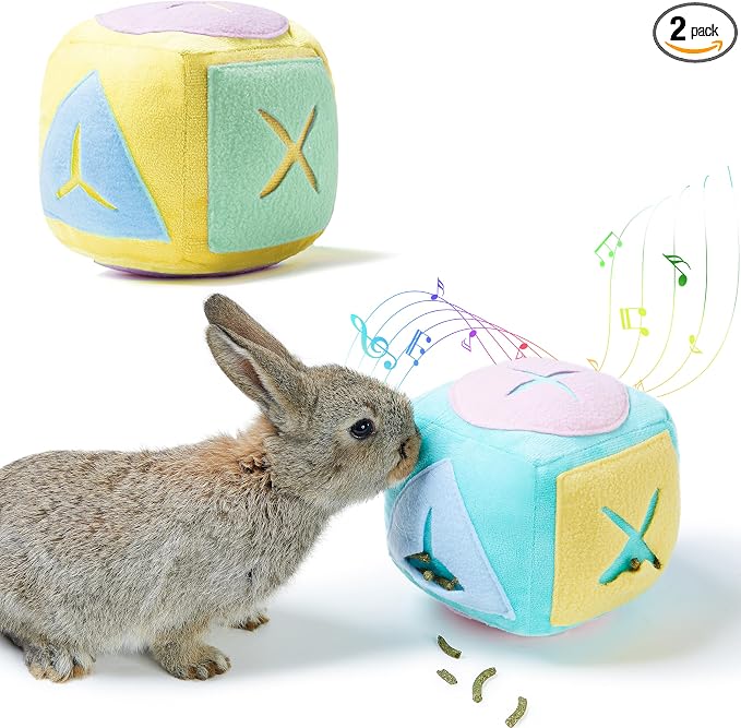 2Pcs Rabbit Foraging Toy with Bell, Washable Puzzle Feed Game Toy