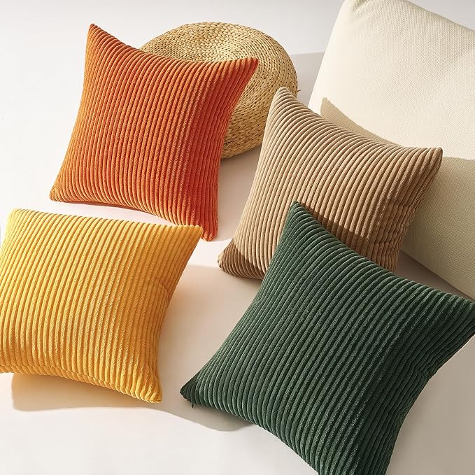 Topfinel 16x16 Inch Set of 4 Green Rust Throw Pillow Covers Boho Farmhouse Cushion Covers Soft Corduroy Fall Home Decor for Couch Bed Sofa Living Room