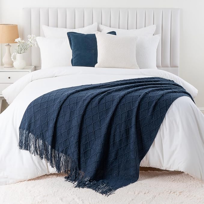 BATTILO HOME Navy Throw Blanket for Couch, Decorative Navy Blue Throw Blanket for Sofa Bed Room Decor, 50"x60" | Decorative Dark Blue Throw Blanket for Sofa Bed Room Decor, Knit Throw Blanket for Home Decor