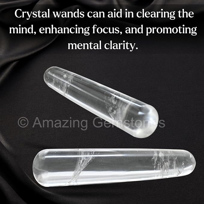 Amazing Gemstone Clear Quartz Crystal Wand Massage Stick - Pelvic Wand Gua Sha for Adults - Crystals and Healing Stones Massage Wands for Adults Gifts (Smooth)