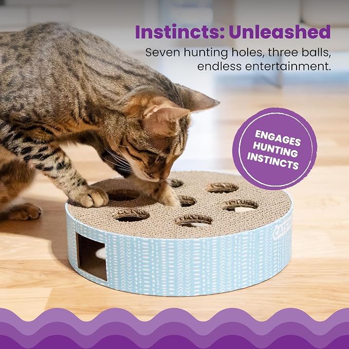 Catstages Scratch N' Hunt Interactive Cat Puzzle Toy with Scratcher, 11" | 7 Hunting Holes, 3 Balls, Corrugated Scratching Pad for Nail Care, Engages Hunting Instincts, Enrichment for Cats & Kittens