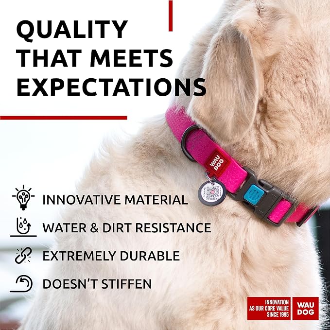 WAUDOG Waterproof Dog Collar - Adjustable Dog Collar for Large Dogs, Small and Medium Dogs - Heavy Duty Dog Collars with Durable Metal Clasp and QR Dog Tag - Boy & Girl Dog Collars | Water and Dirt Resistant, Quick Dry QR Pet Tag Adjustable Durable Com...