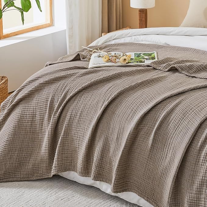 EMME Cotton Muslin Twin XL Blanket Breathable Gauze Soft Lightweight Blankets Adults Gifts for Women (Heather Brown, 66"x90")