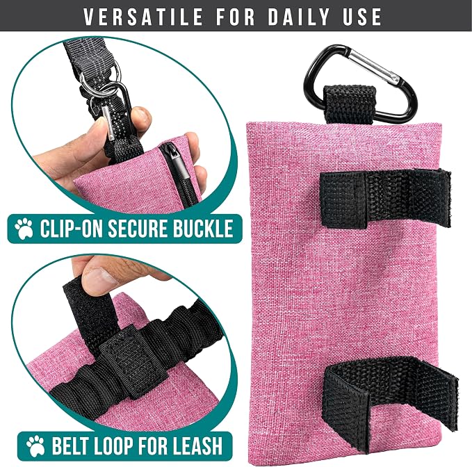 PetAmi Dog Poop Bag Holder for Leash, Pet Waste Bag Dispenser, Pink