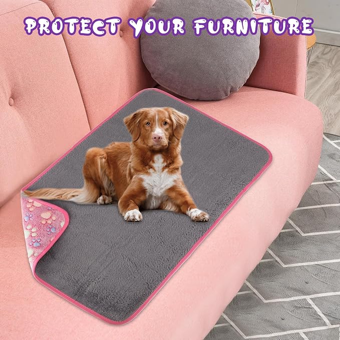 YUEPET Waterproof Dog Blankets, 2 Pack Washable Reversible Throw 40 x 30 in | Purple/Pink Pair, Soft Fleece with Mylar Layer, Machine Washable, Puppy Blanket for Bed/Sofa/Car, Medium/Large Dogs and Cats