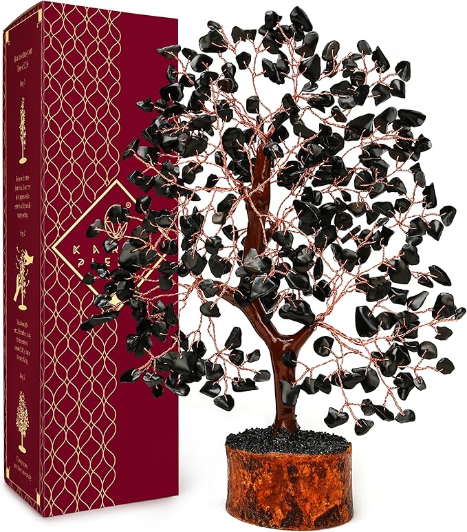 Crystal Tree of Life Birthday Gifts for Women, Men, Handmade Home Decor, Office, Room Decoration, Black Obsidian Reiki Healing Crystal Chakra Tree for Money, Good Luck Gifts for Her, Mom & Dad