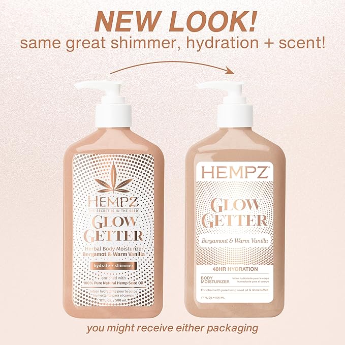 Hempz Glow Getter Body Lotion, Hydrating Moisturizer with Shimmer, 17 oz.