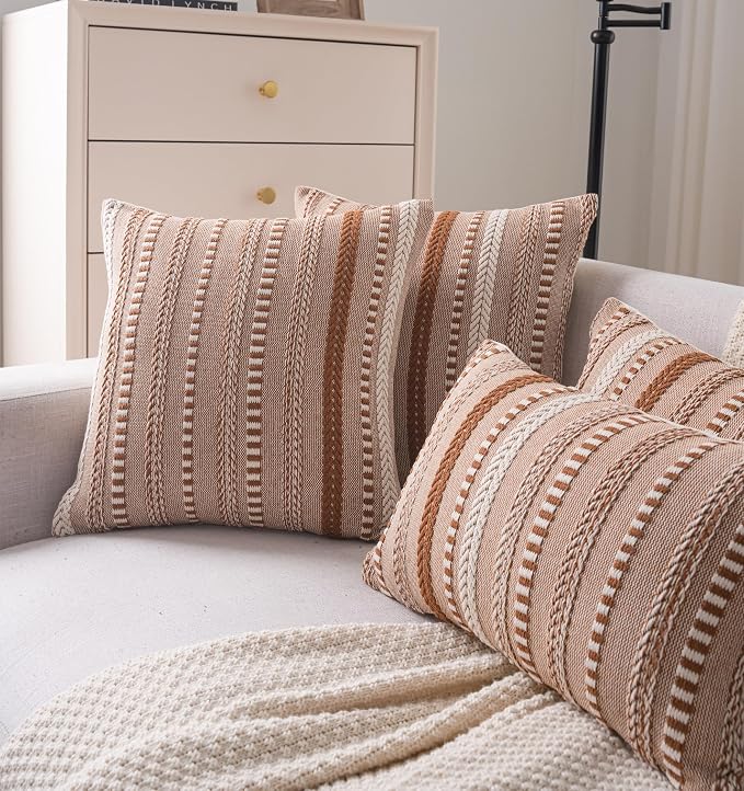 Cethom Boho Throw Pillow Covers 18x18 Inch Set of 2, Farmhouse Decorative Couch Pillow Cases, Brown Accent Pillows of Bed, Sofa Bedroom Living Room Home Decor Cushion Cover