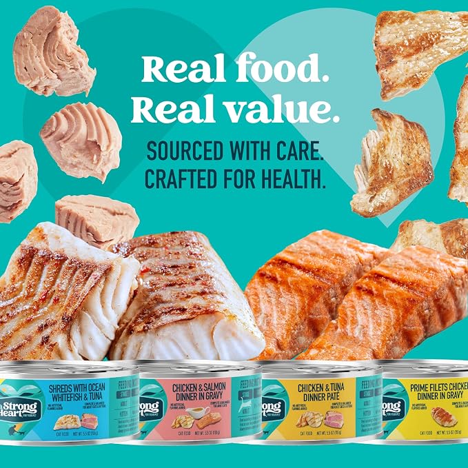 A Strong Heart Cat Food Variety Pack, Chicken & Seafood, 40ct 5.5oz Cans | Pate & shreds in gravy, all life stages, complete & balanced, made in USA