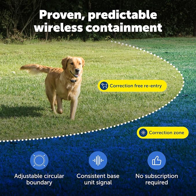 PetSafe Wireless Fence Pet Containment System + Batteries, Up to 1/2 Acre | Includes extra 2-pack RFA-67 Batteries, Static & Tone, Sets up in 1-2 Hrs, Waterproof Collar, Dogs 8 lb+, Necks 6-28in