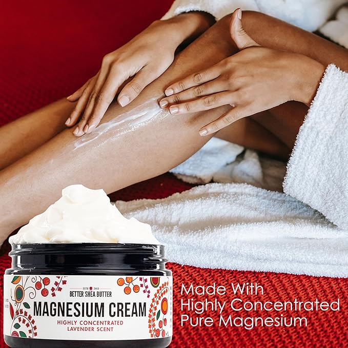 Better Shea Butter Magnesium Cream | Lavender | Relieves Leg Cramps and Muscle Tension | Night Lotion for Pregnancy, Kids and Baby | Handcrafted with Organic Ingredients