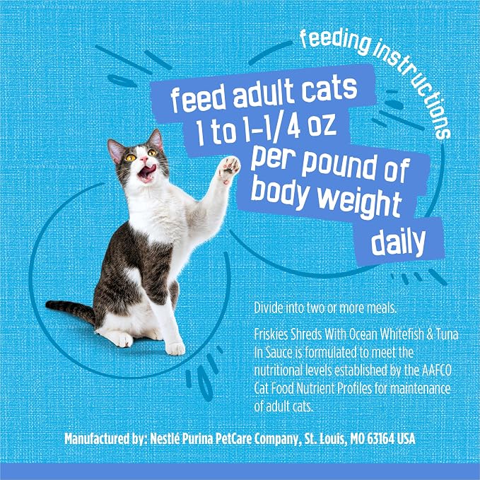 Friskies Purina Shreds with Ocean Whitefish and Tuna in Sauce Wet Cat Food - 5.5 oz. Cans (Pack of 48)