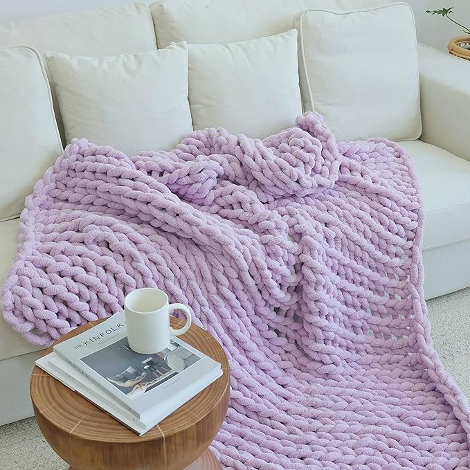 Maetoow Chenille Chunky Knit Blanket,Handmade Cozy for Home Decor,60×80, Purple