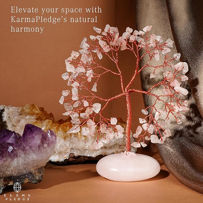 Rose Quartz Crystal Tree of Life Birthday Gifts for Women Mom Sister Friends, Feng Shui Chakra Tree for Positive Energy, Good Luck, Money, Reiki Healing, Aesthetic Home Office Desk Room Table Decor