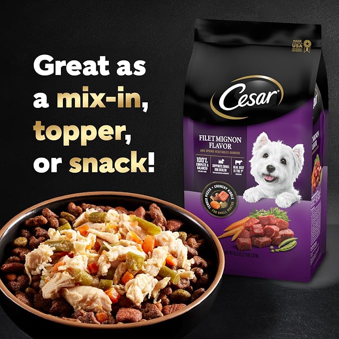 Cesar Simply Crafted Wet Dog Food Toppers, Chicken & Beef, 1.3 oz, 16 Count | Real beef or chicken #1 ingredient, 5 key ingredients or less, fresh vegetables, easy to digest, single-serve tubs