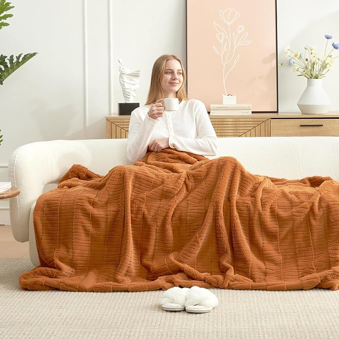 Luxury Striped Faux Fur Throw Blanket for Couch, Soft Cozy Fuzzy Fluffy Soft Plush Blankets Sofa Chair Gift Blankets for Women, 60"x80", Brown