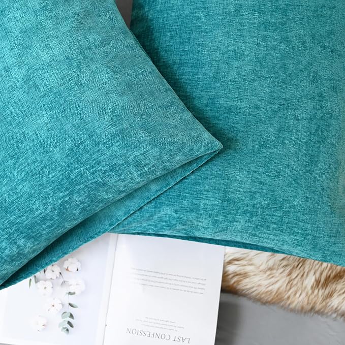 CaliTime Decorative Standard Throw Pillow Covers 26 X 20 Inches Lake Blue | Pack of 2, Cozy Chenille Cushion Cases for Sofa Bed Living Room Farmhouse Home