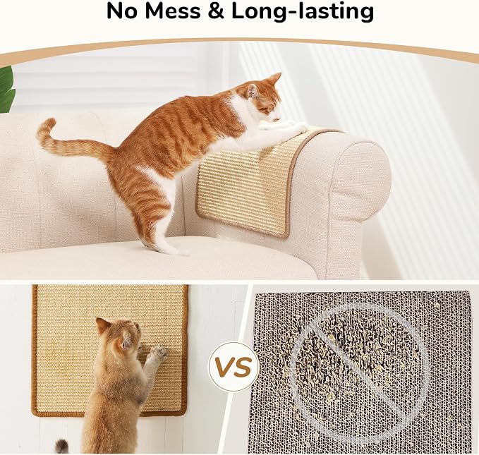 FUKUMARU 2 Packs Cat Scratching Mat, 23.6 x 15.7 Inch Cat Scratcher Pad | Natural Sisal Cat Scratch Mat for Indoor Cats, Horizontal Cat Wall Scratcher Floor Rug with Sticky Tapes, Furniture Protector
