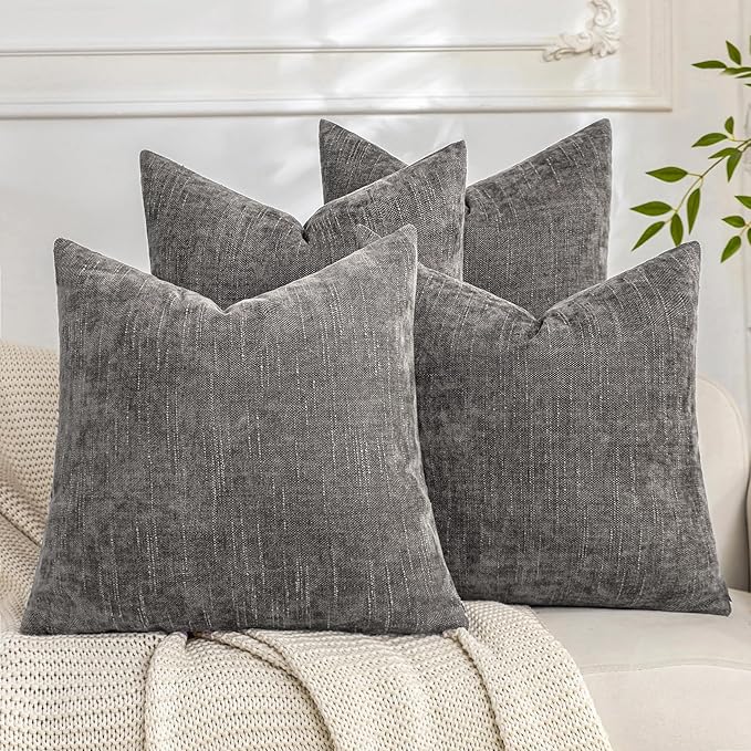 Set of 4 Soft Textured Decorative Throw Pillow Covers 18x18 Inch Cozy Farmhouse Cushion Cover Square Accent Pillow Cases for Bed Couch Sofa Living Room, Grey
