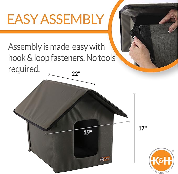 K&H Outdoor Cat House, Weatherproof Shelter for Outside Pets, Olive/Olive | Weatherproof Outdoor Cat House for Ferals, Insulated Kitty Shelter, 2 Doors, Waterproof Removable Floor Pad, Unheated