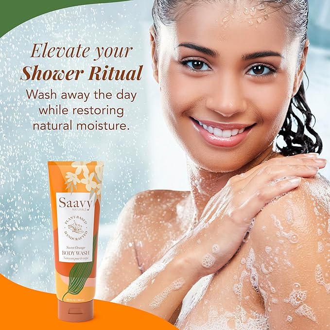 Saavy Naturals Moisturizing Body Wash for Sensitive Skin – Plant-Based & Pure with Coconut Oil, Shea Butter & Aloe Vera – Paraben-Free, Cruelty-Free – Sweet Orange – 8.5 fl oz, 1 pack