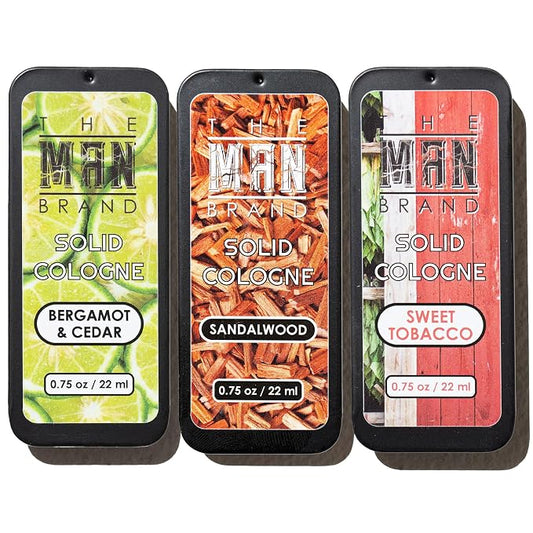 Solid Cologne Sample Pack in Vintage Slide Tin, Cologne Balm with a Sweet Tobacco, Citrus Bergamot, and Sandalwood Men's Fragrance (3 Pack of 0.75 Ounce Each)