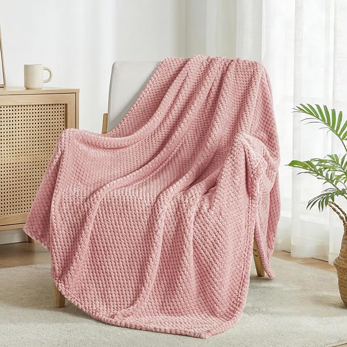Exclusivo Mezcla Soft Waffle Fleece Bed Blanket Twin Size, Pink | Lightweight Plush Blanket for Bed, Couch, Sofa, Cozy Fluffy Design for Bedroom, Guest Room, All Season, 60x80 Inches