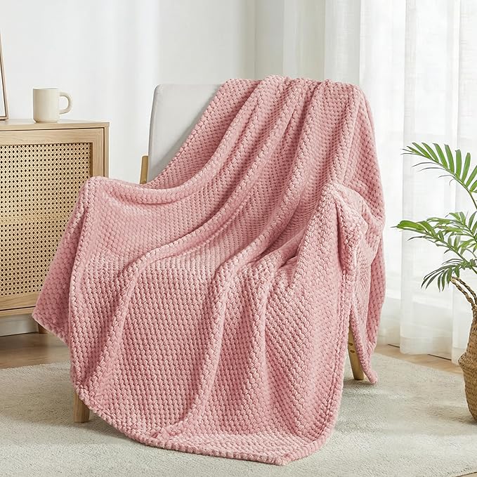 Exclusivo Mezcla Soft Waffle Fleece Bed Blanket Queen Size, Pink | Lightweight Plush Blanket for Bed, Bedroom, Cozy Flannel with Waffle Texture, Stylish Home Decor, All Season, 90x90 Inches