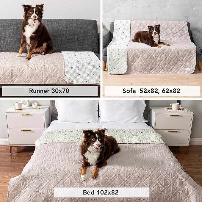 PetAmi Waterproof Couch Cover for Dog Nonslip Bed Sofa Blanket, 68x82 Beige | Leakproof Furniture Protector for Pet Cat, Machine Washable Pee Proof Mat for Chair Car Seat, Durable & Anti Slip Backing