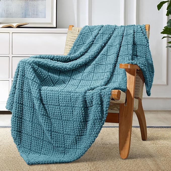 Whale Flotilla Soft Fleece Throw Blanket for Couch, Slate Blue | Jacquard Waffle Blankets for Home Decor, Lightweight and Cozy, All Season Suitable, 50x60 Inch