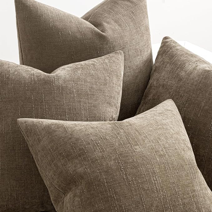MIULEE Pack of 4 Fall Decorative Throw Pillow Covers 18x18 Inch Chenille Textured Throw Pillows Boho Farmhouse Rustic Cushion Covers Vintage Home Decor for Couch Sofa Bed Living Room，Taupe
