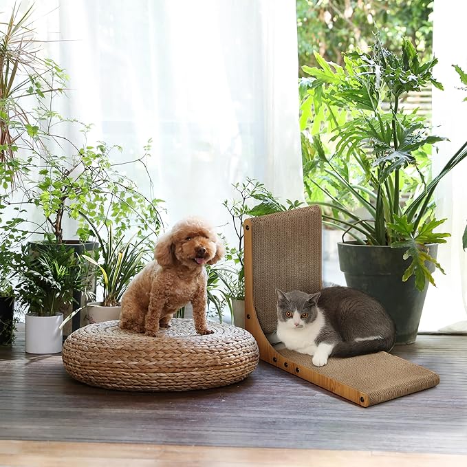 FUKUMARU Cat Scratcher, 18.9 Inch L Shaped Cat Scratch Pad for Indoor Cats | Vertical Cat Scratching Board with Ball Cat Toy, Cardboard Cat Scratcher for Wall Sofa Couch, Kitten Scratching Post