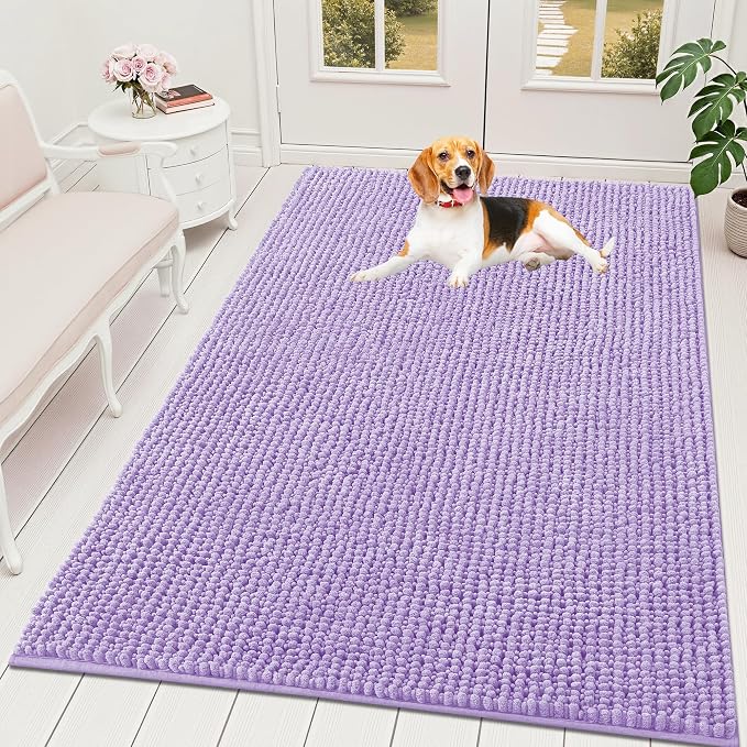 OLANLY Dog Door Mat for Muddy Paws 70x46, Extra Absorbent Chenille Mud Mat | Lavender, Absorbs Moisture and Dirt, Non-Slip Machine Washable Doormat, Quick-Drying Indoor Entryway Floor Mat for Dogs