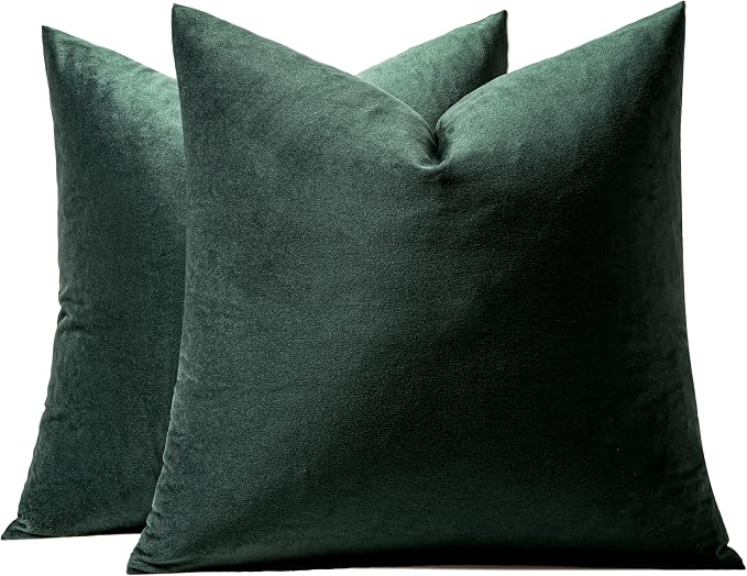 MIULEE 24x24 Inch Pack of 2 Euro Velvet Throw Pillow Covers Army Green | Soft Solid Decorative Euro Sham, Modern Luxury Home Decor, for King Bed Sofa Couch Bedroom Livingroom