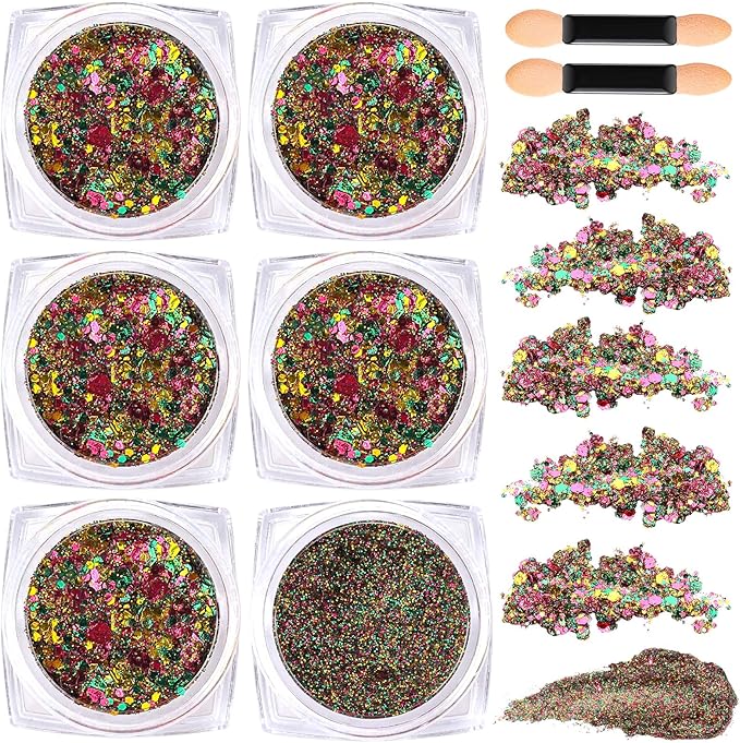 Teenitor Body Glitter Face Glitter for Halloween Makeup, Gold Purple Green Mixed Festival Glitter, Hair Glitter Gel for Halloween Rave Festival, Mardi Gras Glitter for Women Kids