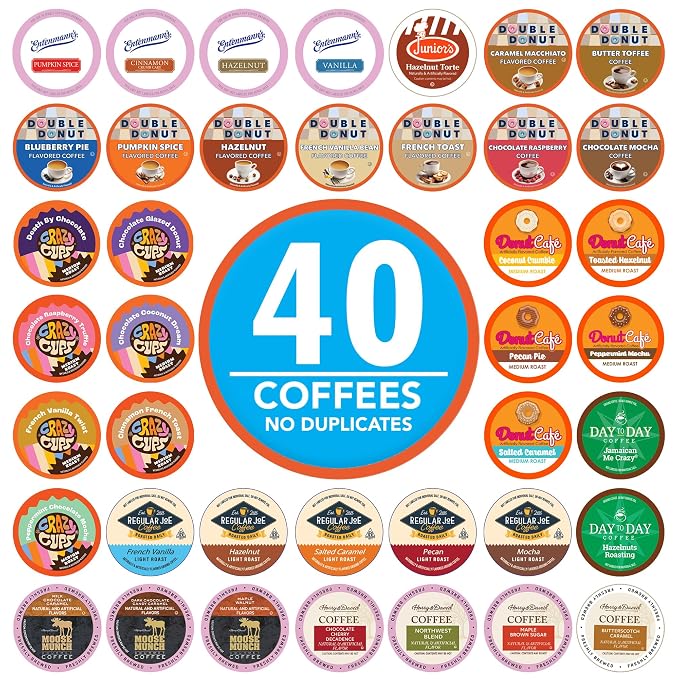 Crazy Cups Flavored Coffee Pods Variety Pack, Fully Compatible With All Keurig Flavored K Cups Brewers, Coffee Sampler, 40 Count