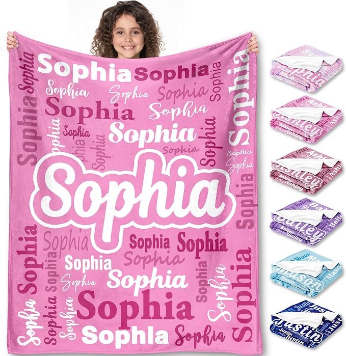 Yofair Ships Next Day, Personalized Blanket Gifts for Teen Girls Custom Blankets with Name Flannel Throw Girls Blanket Customized Gifts for Kids Adult