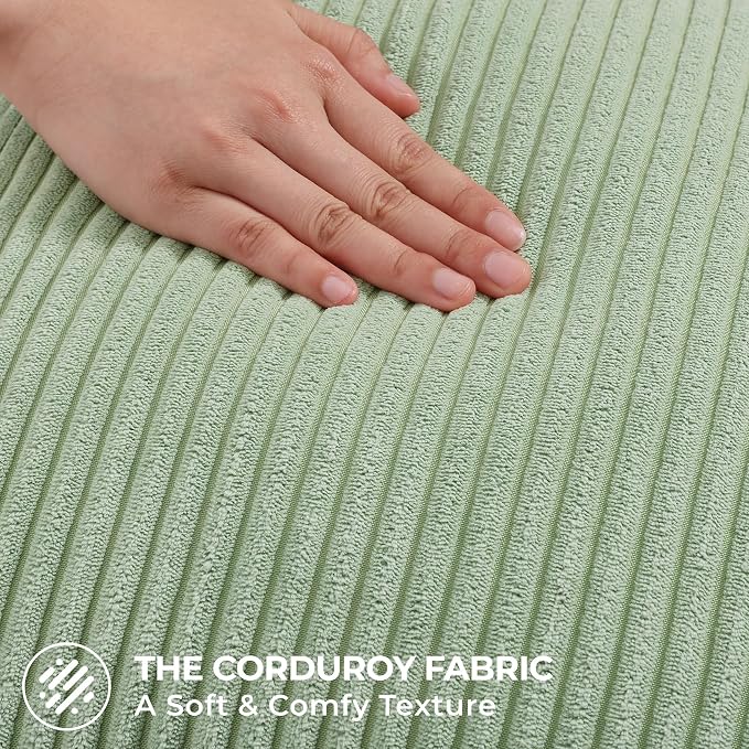 Mecatny Corduroy Decorative Throw Pillow Covers 16x16 Set of 2 Sage Green | Soft Striped Texture, Hidden Zipper Design, Neutral Boho Square Pillow Cases for Sofa Couch Living Room Bedroom, Home Décor