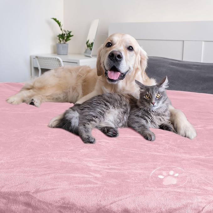 Waterproof Pet Blanket - 30x40-Inch Reversible Sherpa Fleece Throw Protects Couches, Cars, and Beds from Spills, Stains, and Fur by PETMAKER (Pink)