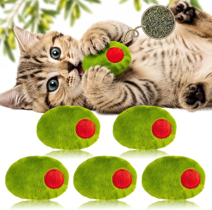 5Pcs Olive Catnip Crinkle Paper Sound Toys for Cat, Catmint Cat Toy Gift