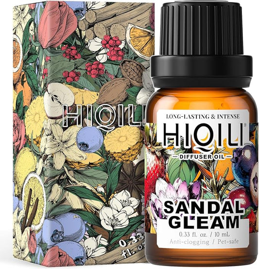 HIQILI Sandal Gleam Diffuser Oil for Ultrasonic Diffusers & Humidifiers, Water Soluble Fragrance Oil, Relaxing Aromatherapy, Long-Lasting Home Air Freshener - 0.34 Fl Oz