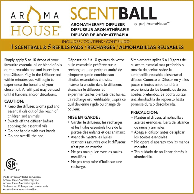 Scentball Plug-in Waterless & Cordless Aromatherapy Diffuser (Red) with 5 Refill Pads, 1 Count