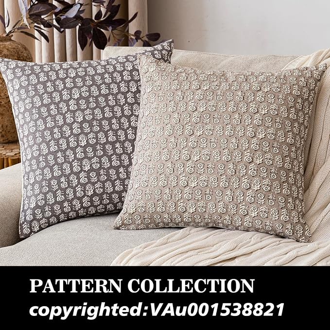 Foindtower Set of 2 Decorative Vintage Floral Print Throw Pillow Covers Neutral Modern Farmhouse Cushion Covers Boho Home Decor for Sofa Couch Chair Bedroom Living Room,24×24 Inch,Tan Taupe