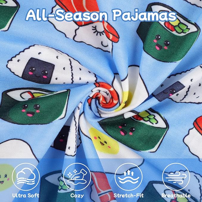 DaFuEn Dog Pajamas for Small Dogs, Soft Stretchy 4 Legs Puppy Jumpsuit, All Season Cozy Pet PJs for Chihuahua Yorkie Teacup Dogs, Cat Clothes (Blue Bread, S)